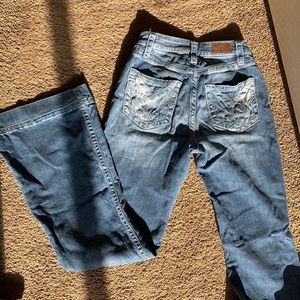 SHYANNE medium wash flare jeans, size 27